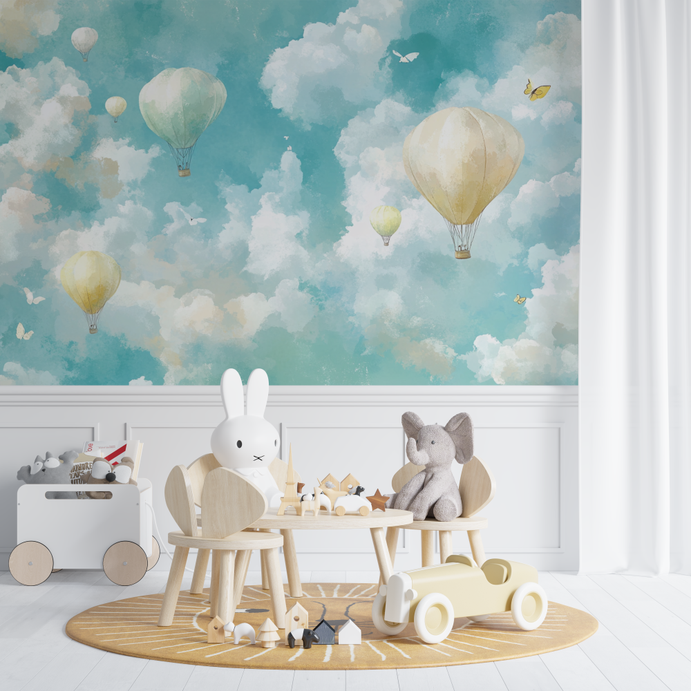 Papier peint montgolfiere et pa...ons legers chambre de bebe