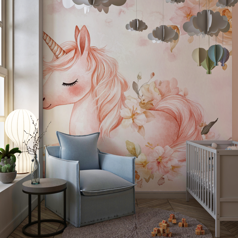 Papier peint licorne chambre en fleur chambre de fille