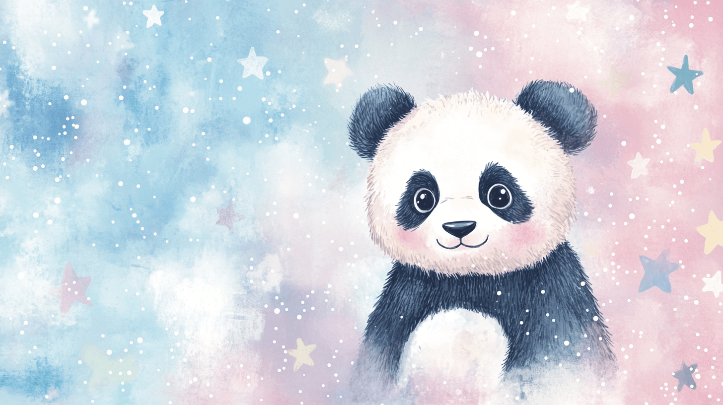Papier Peint Panda Et Étoiles Filantes