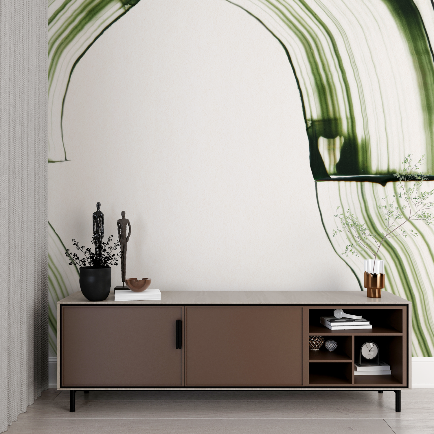 Papier peint aquarelle lignes vertes imprime