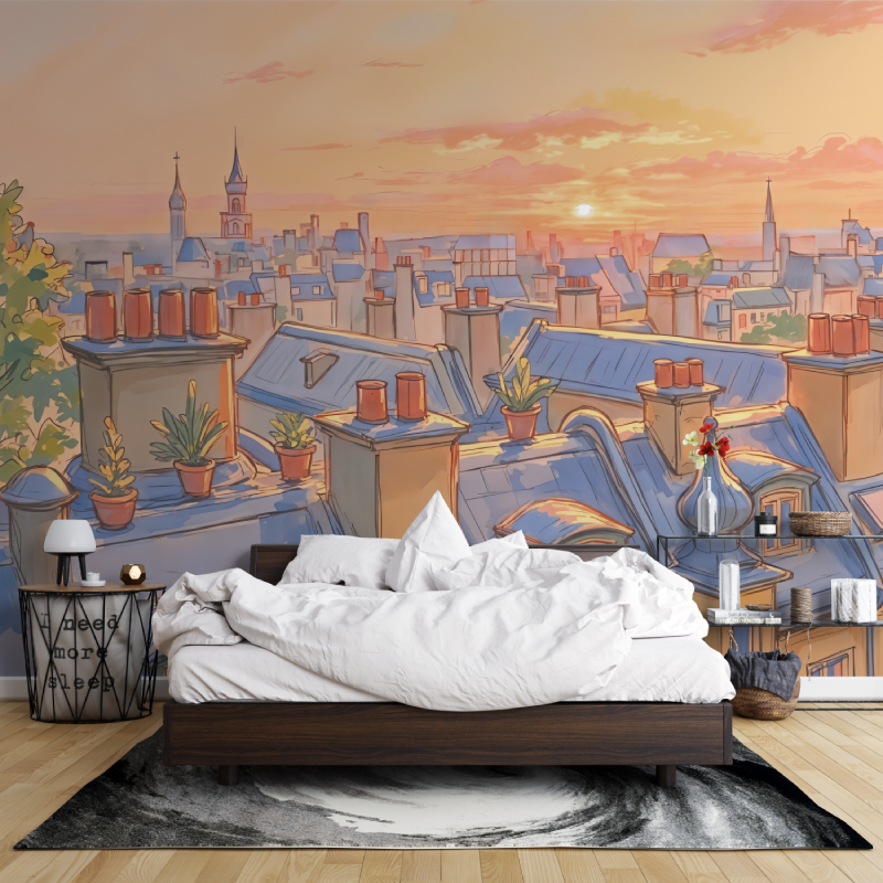 Papier peint aquarelle toits de paris leroy merlin mur