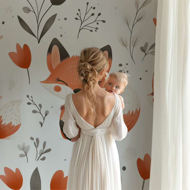 Papier peint renard floral bb123