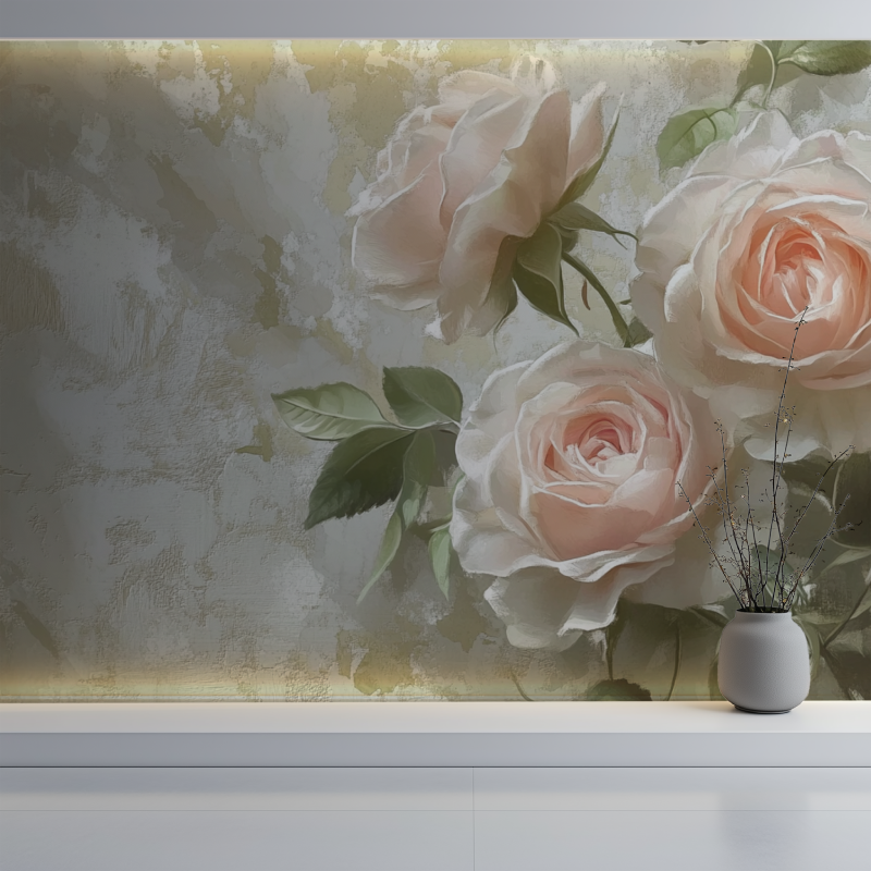 Papier peint vintage fleuri anglais mur blanc