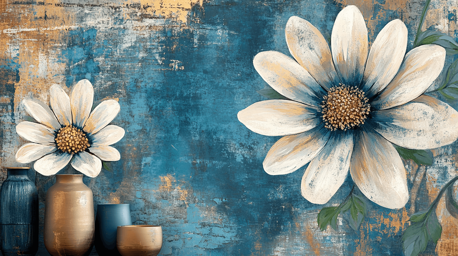 Papier Peint Fleur Vintage Bleu Hippy