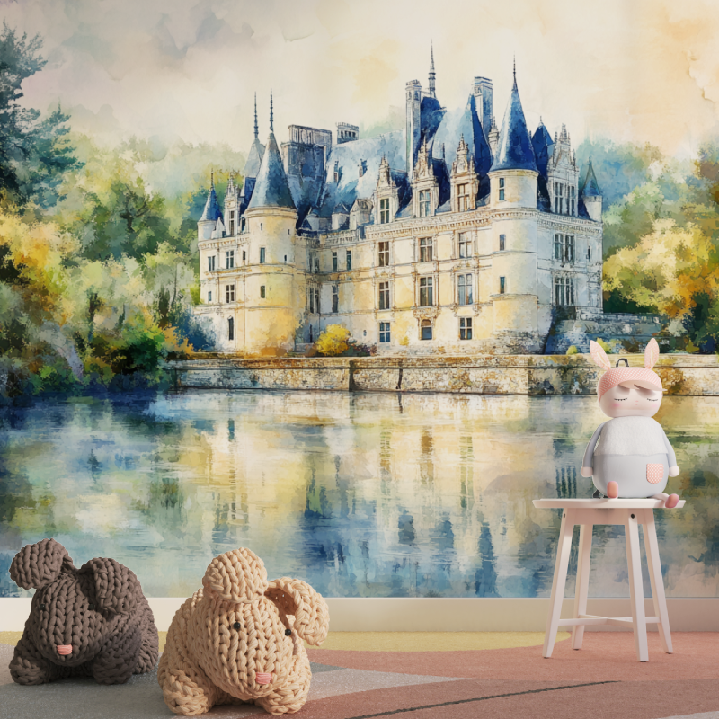 Papier peint chateau aquarelle tapisserie pour fille