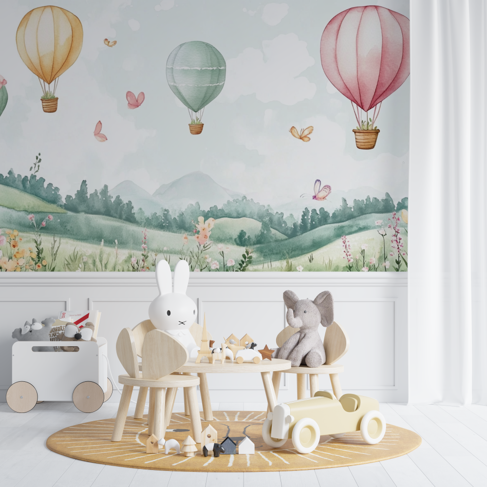 Papier peint montgolfiere et pa...champetres chambre de bebe