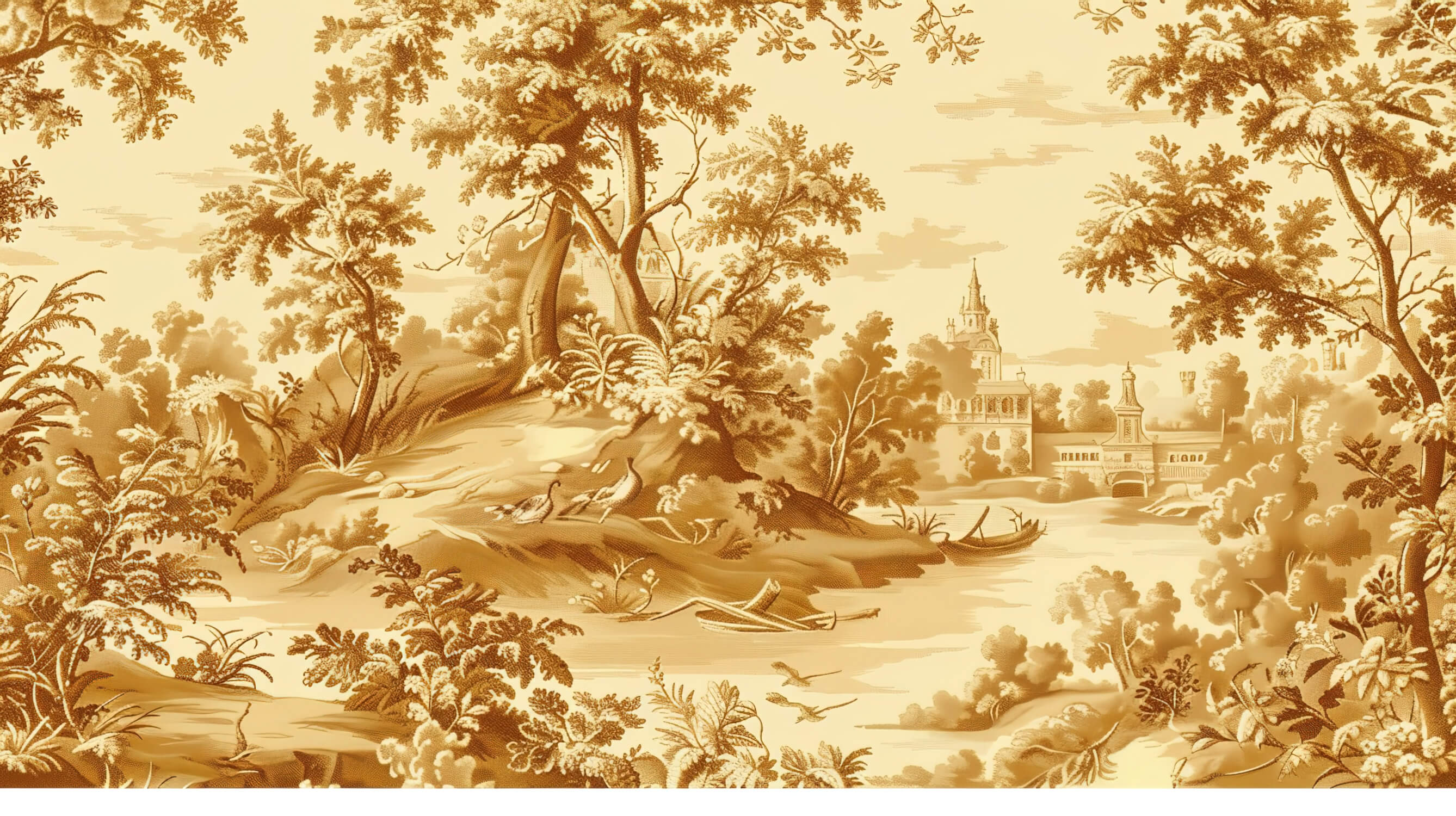 Papier Peint Toile De Jouy Paysage Jaune