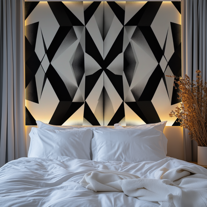 Papier peint vintage noir et gris formes geo chambre premium