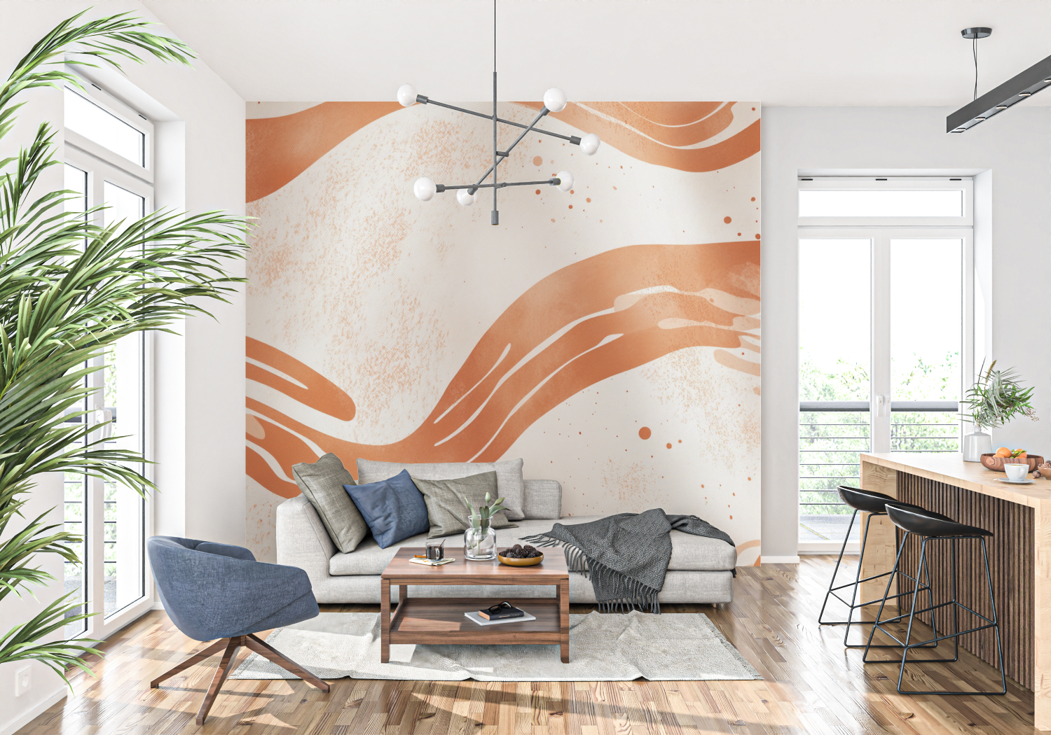 Papier peint terracotta panoramique escalier tapisserie