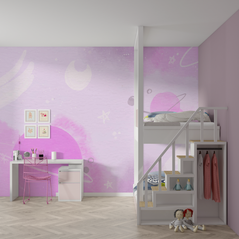 Papier peint ado fille planete etoile mur chambre fille
