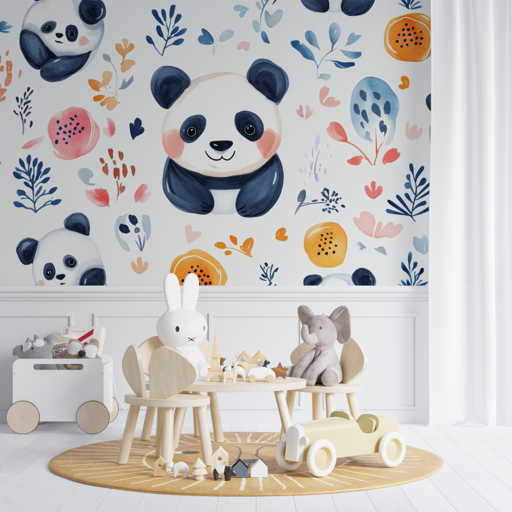 Papier peint panda et motifs ethniques chambre de bebe