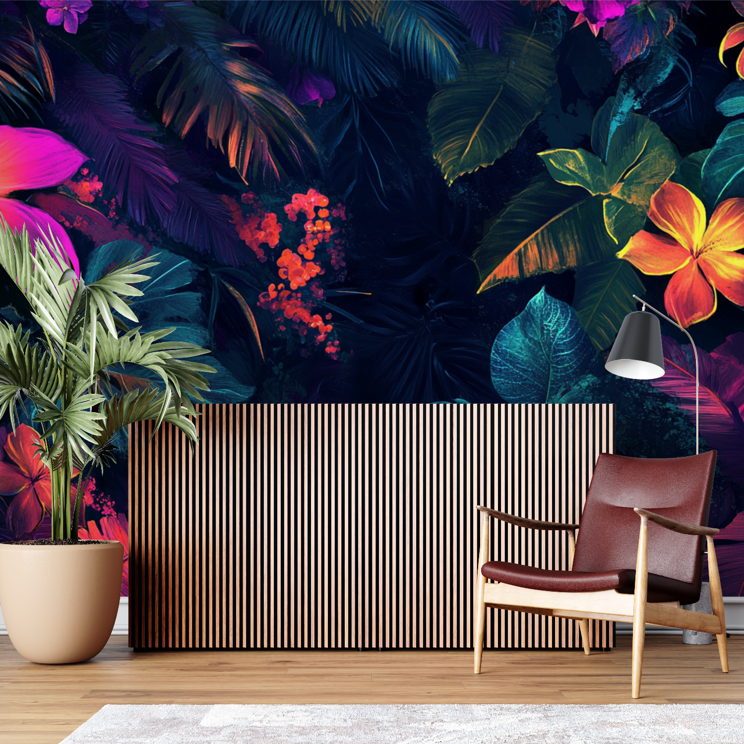 Papier peint fleur jungle sur mesure