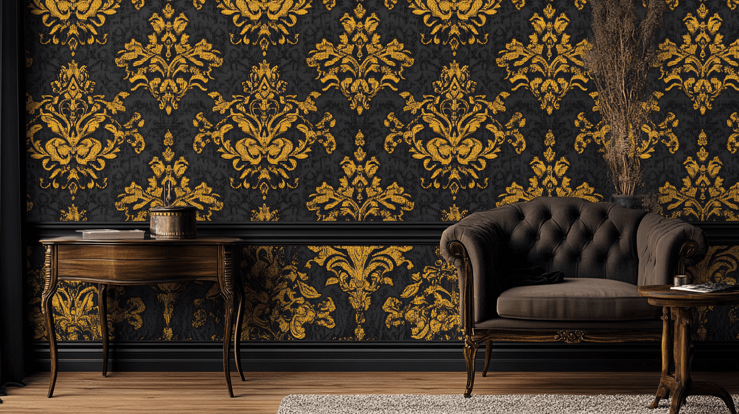 Papier Peint Vintage Noir Jaune