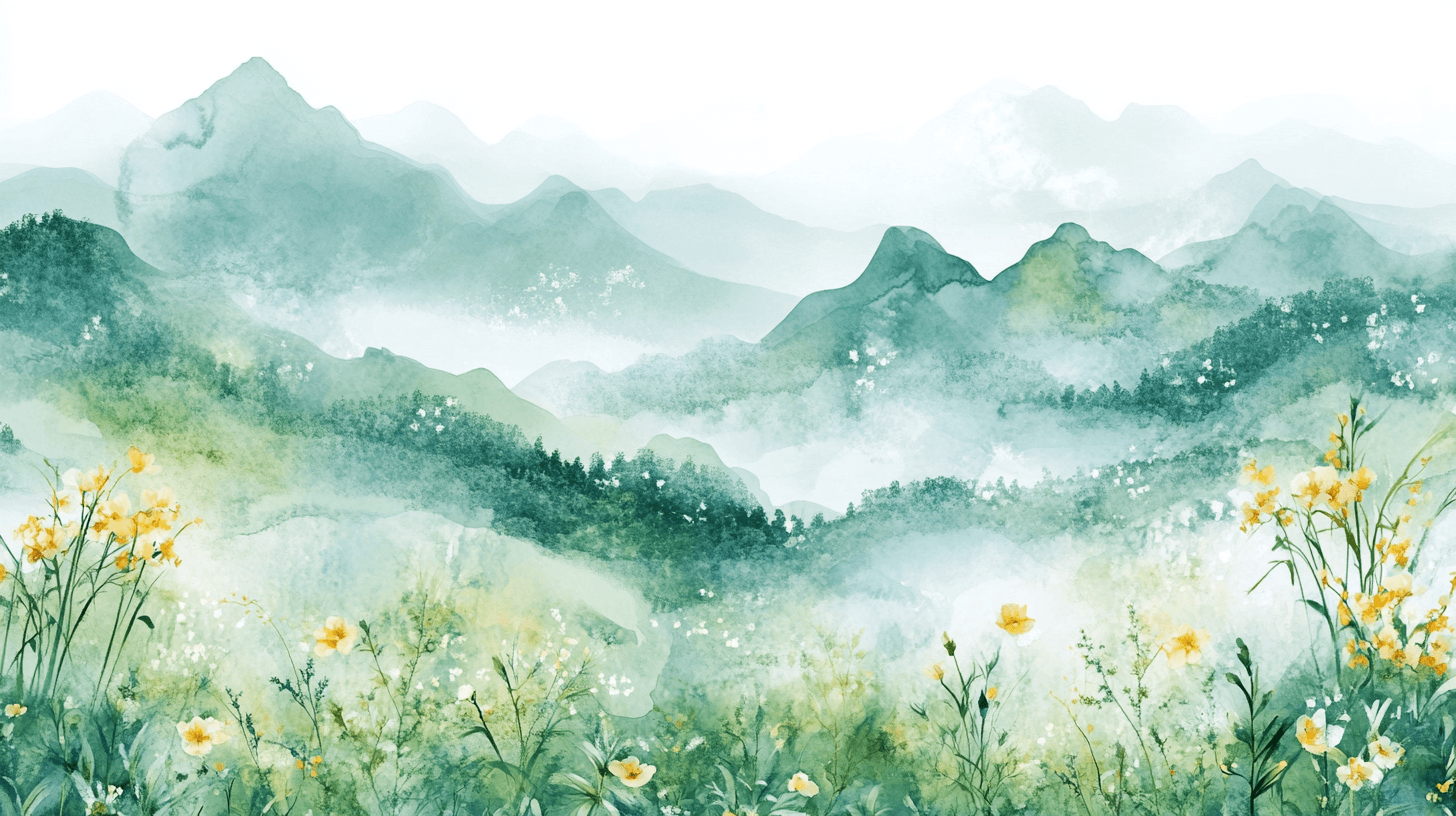 Papier Peint Aquarelle Paysage Floral Avec Collines