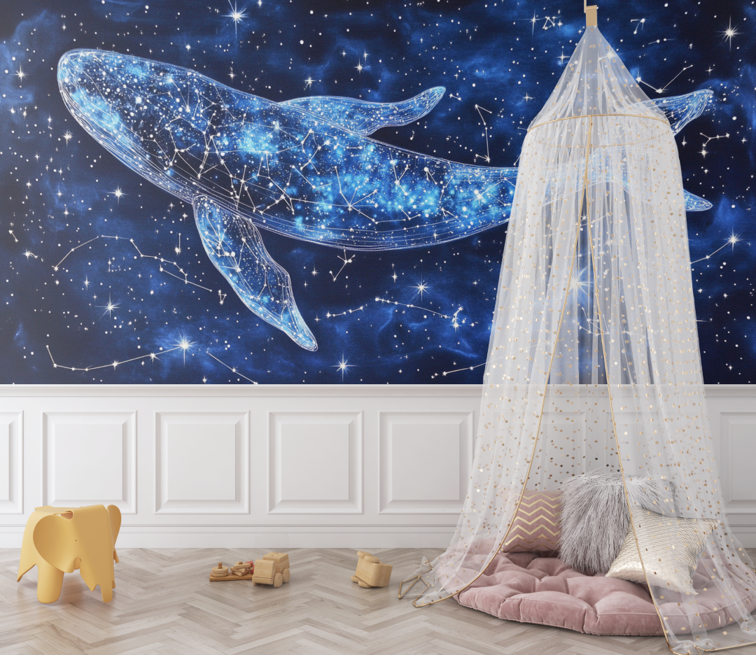 Papier peint baleine et constellation bebe