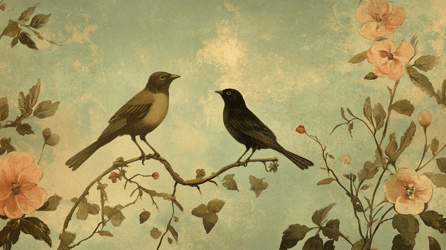 Papier Peint Vintage Oiseaux Et Fleurs