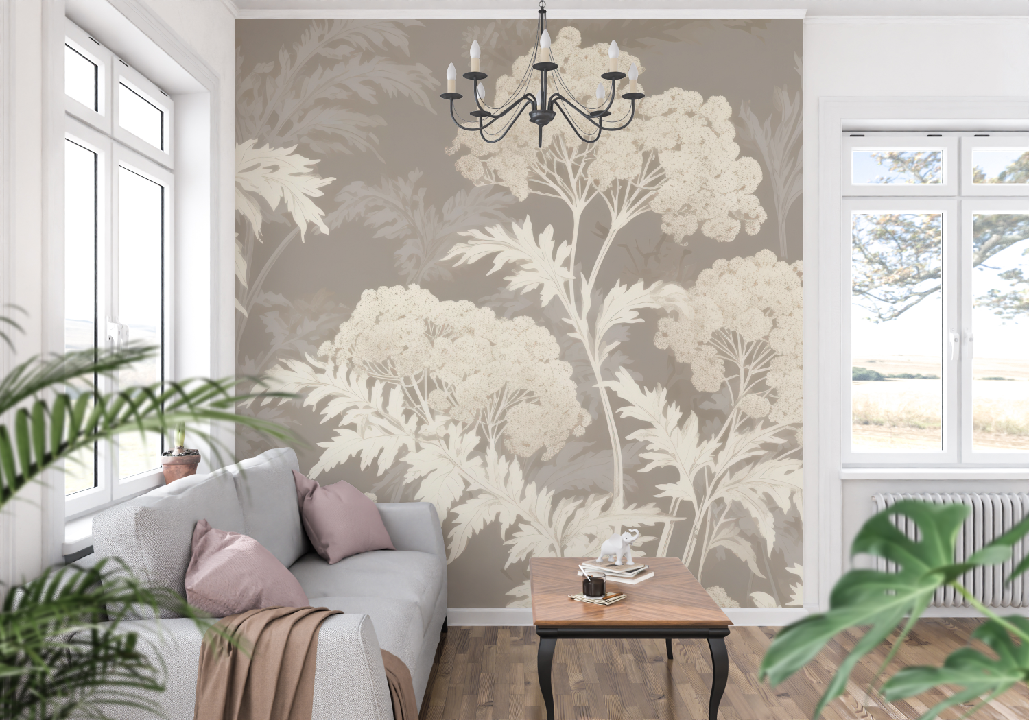 Papier Peint Toile De Jouy Coton Beige - francais