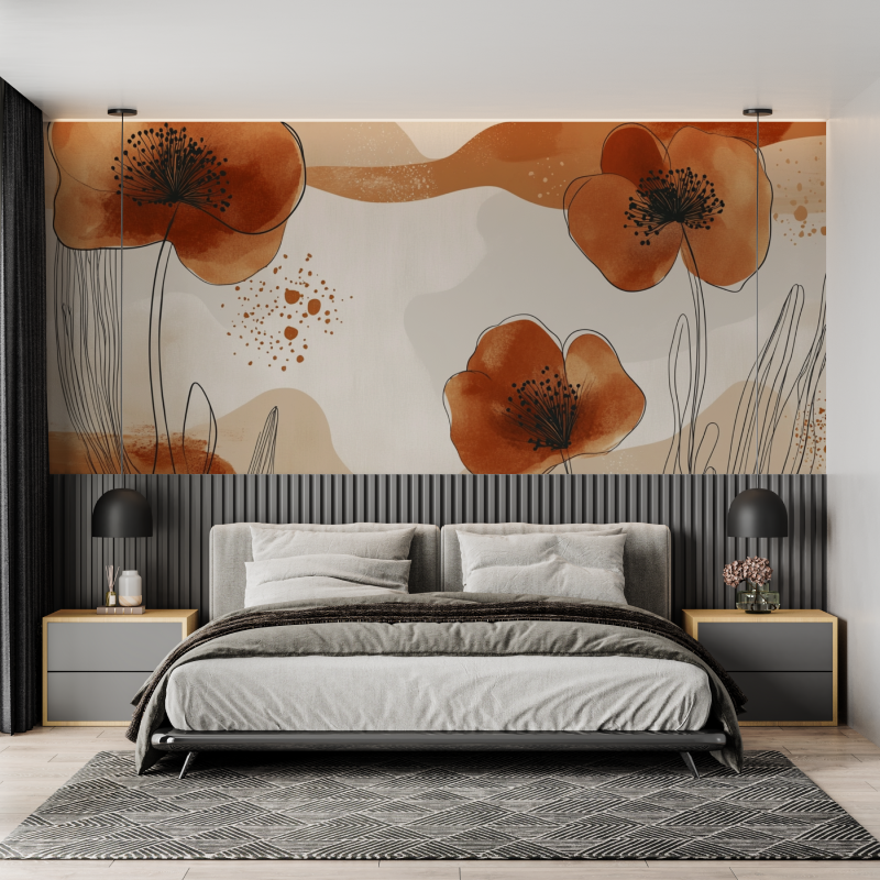Papier peint aquarelle fleurs et arches boho mural adulte