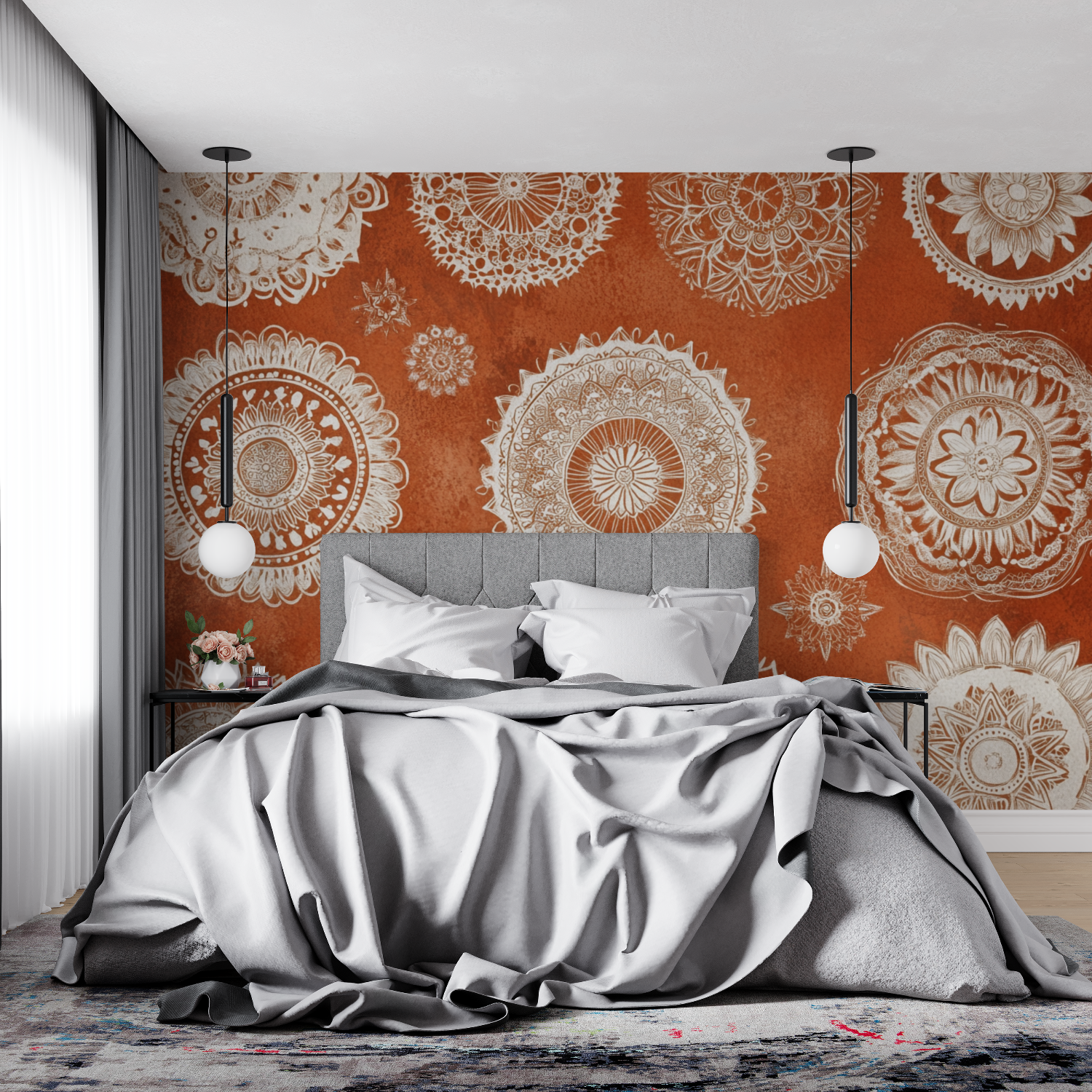 Papier peint terracotta mandala ethnique 4murs