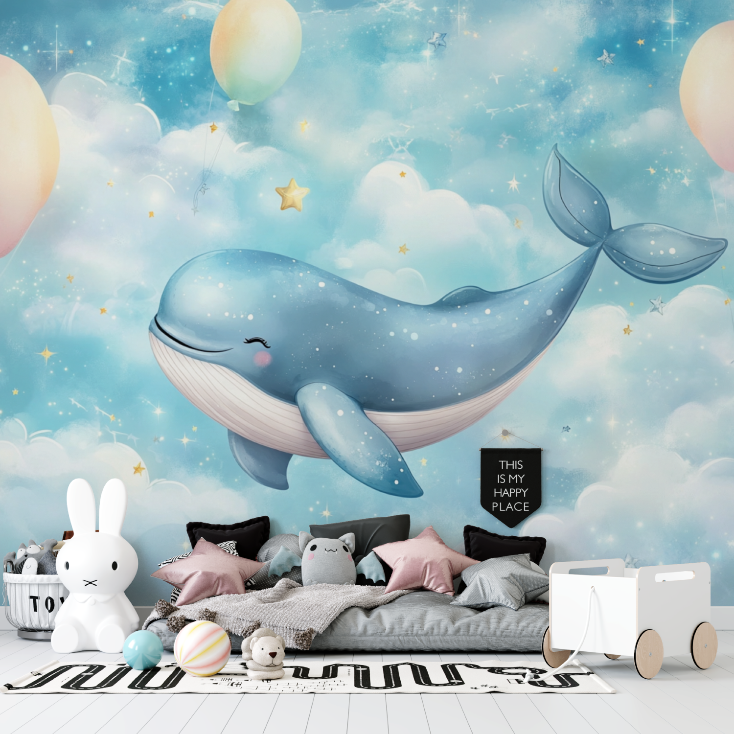 Papier peint marin nuage avec t... baleine tapisserie garcon
