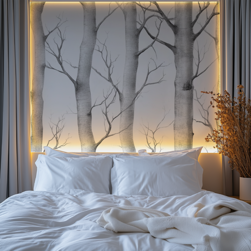 Papier peint arbre gris et blanc chambre premium