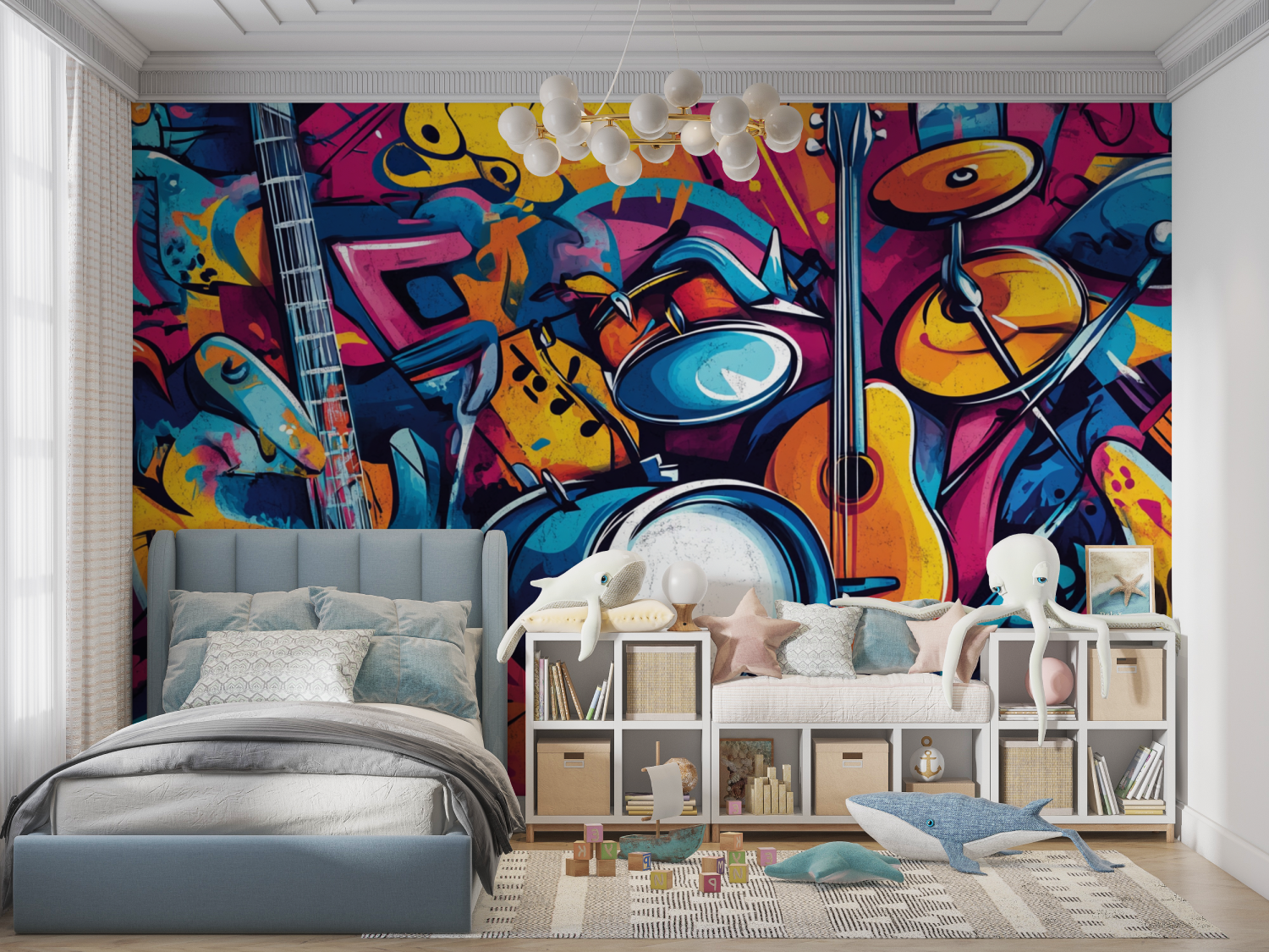 Papier peint fresque musique panoramique garcon