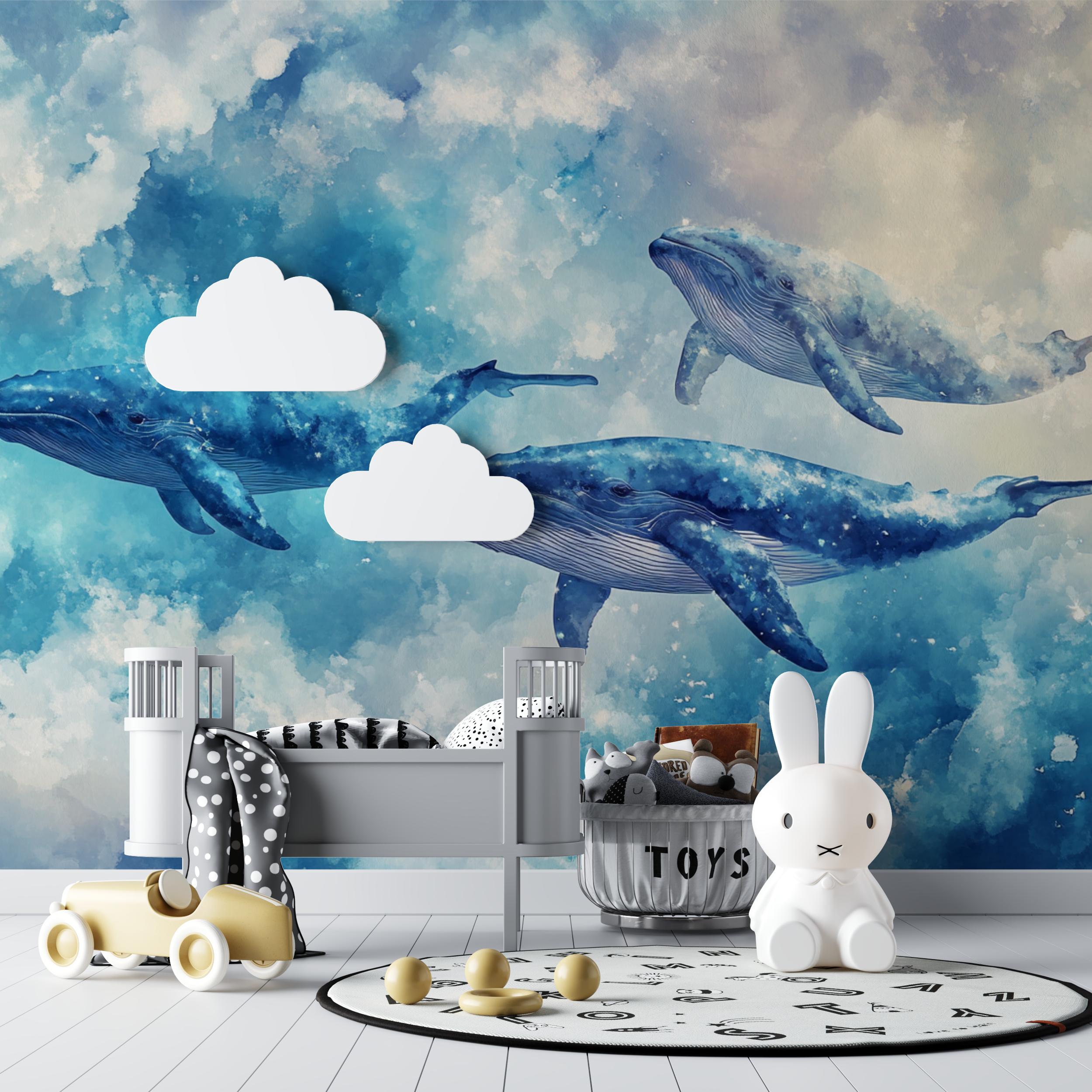 Papier peint marin baleine bebe tipi