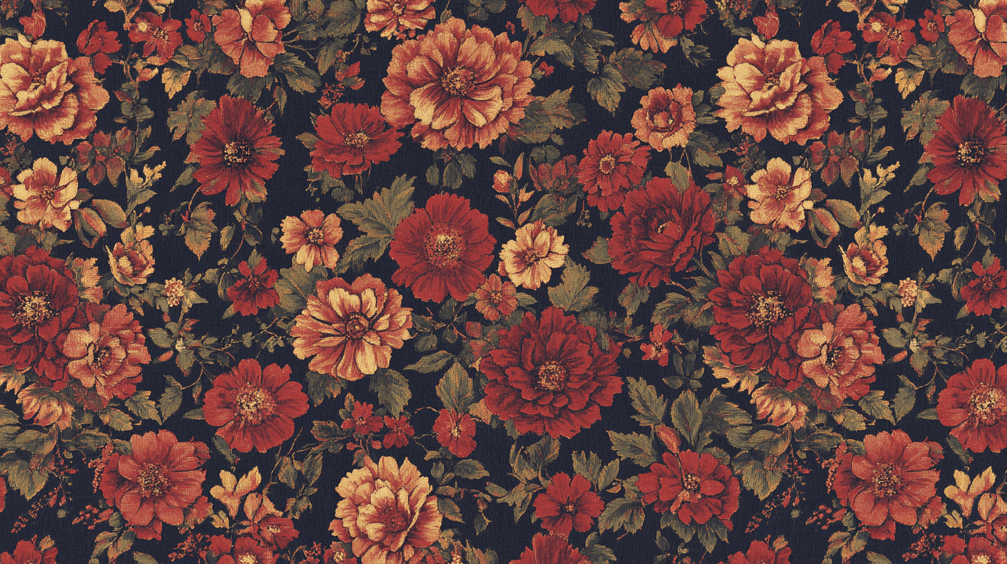 Papier Peint Vintage Fleurs Rouges