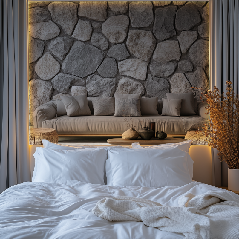 Papier peint trompe loeil pierre de parement chambre premium