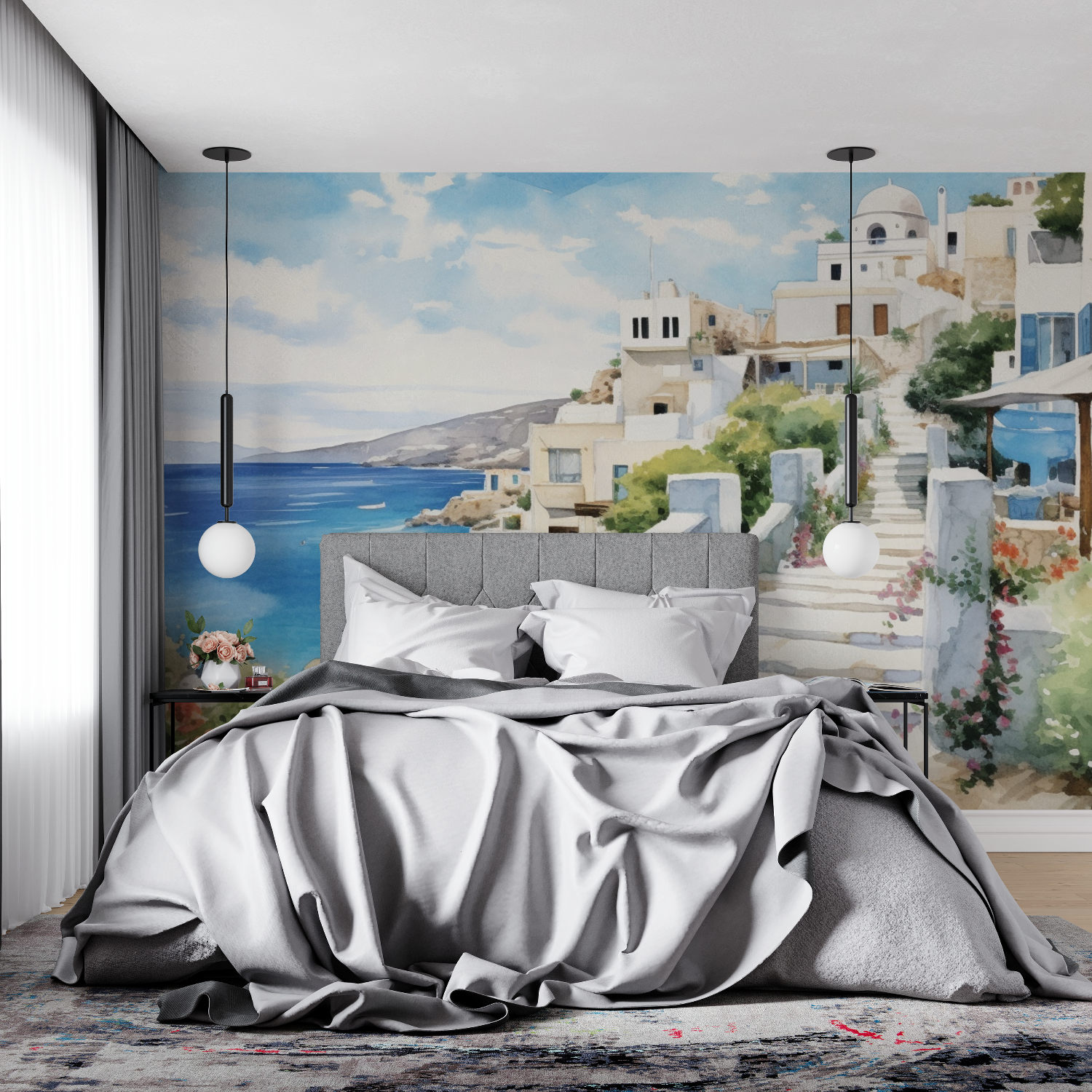 Papier peint aquarelle peinture mediterraneen 4murs