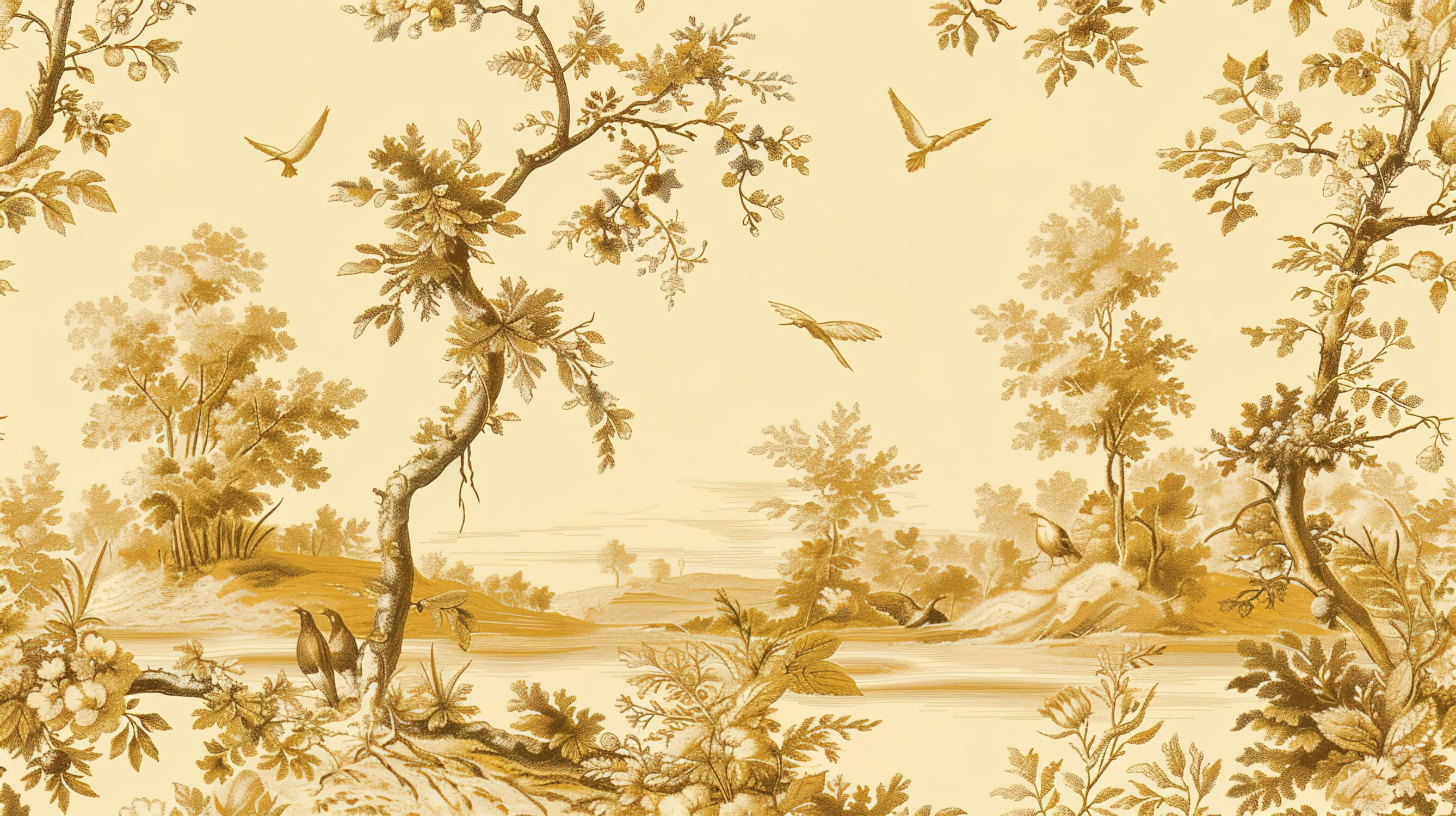 Papier Peint Toile De Jouy Vintage Jaune