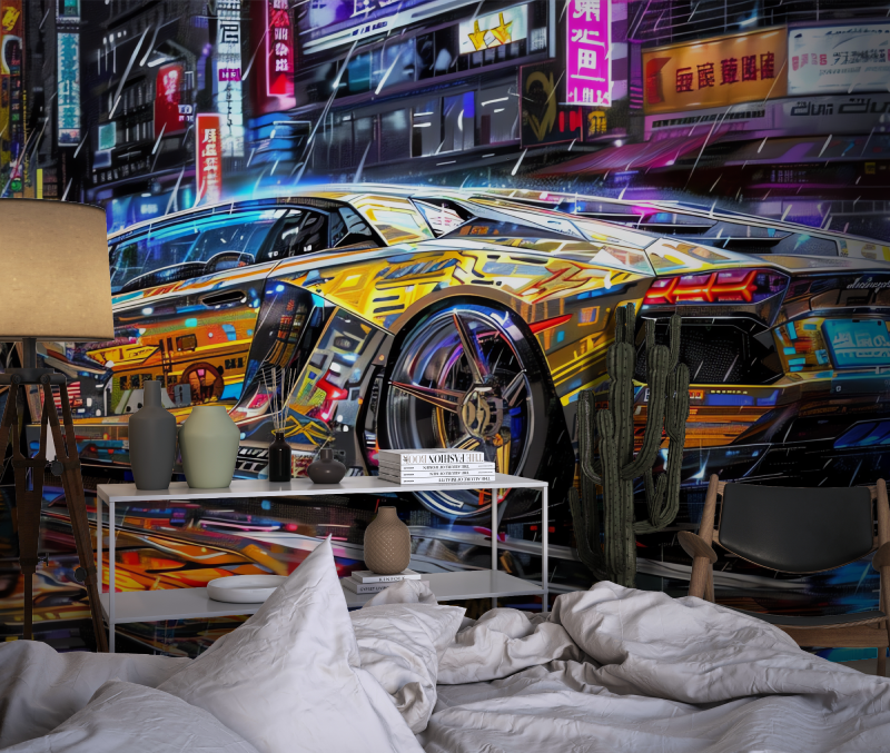 Papier peint voiture de sport chambre dado1