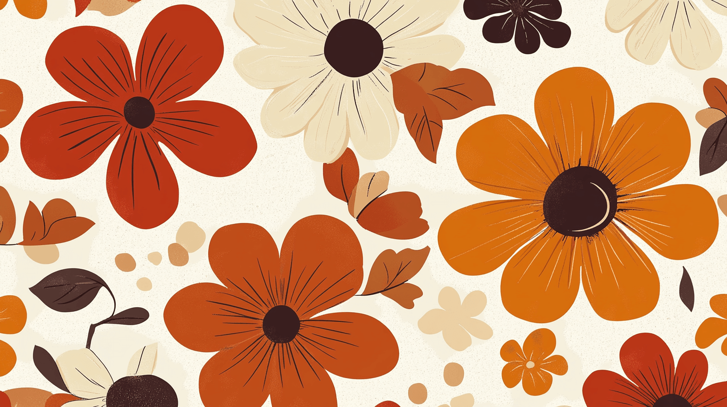 Papier Peint Vintage Fleurs Orange Marron