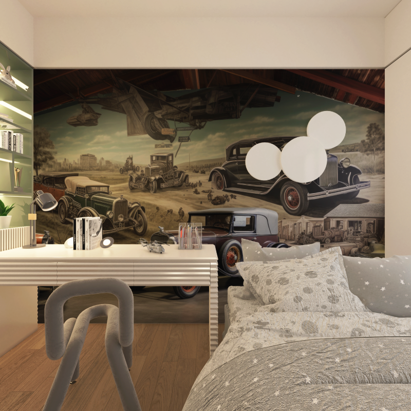 Papier peint voiture ancienne chambre adolescents