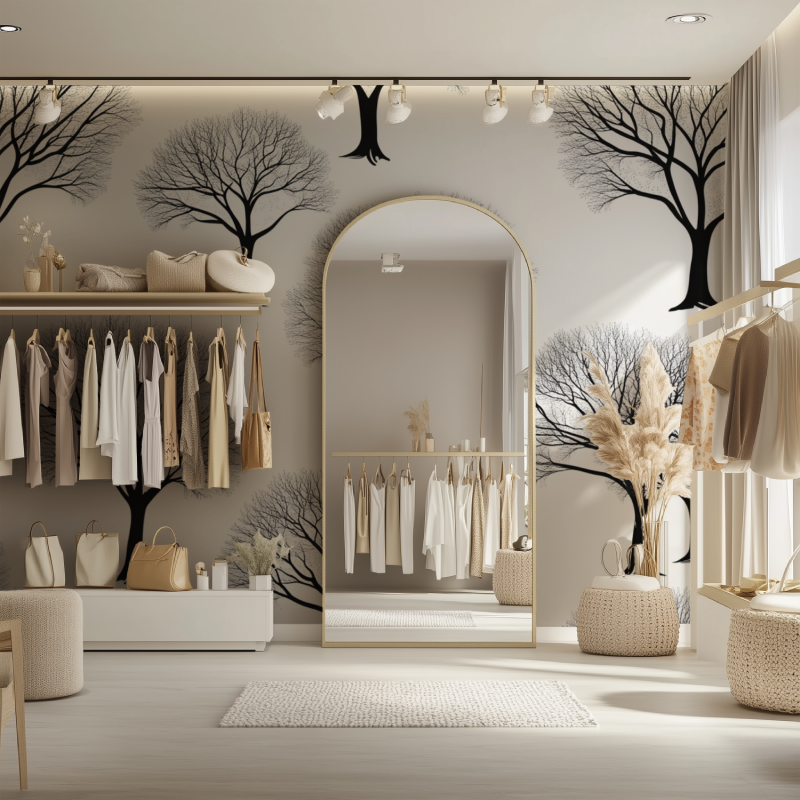 Papier peint arbre oir et blanc dressing