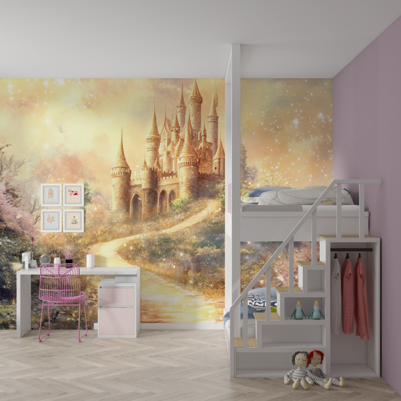 Papier peint princesse forteres...nchantee mur chambre fille