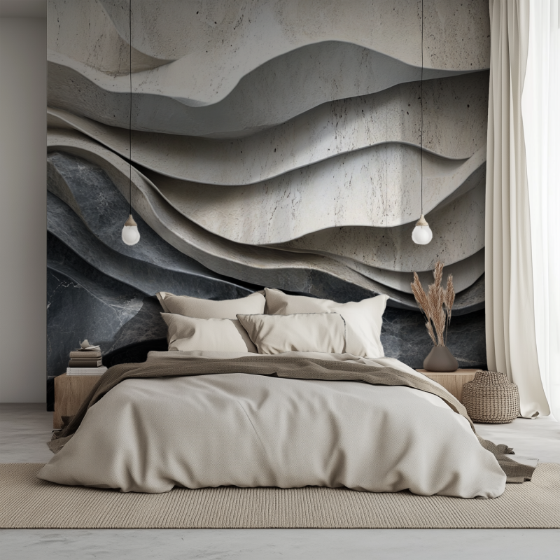 Papier peint trompe loeil salon lit 1234