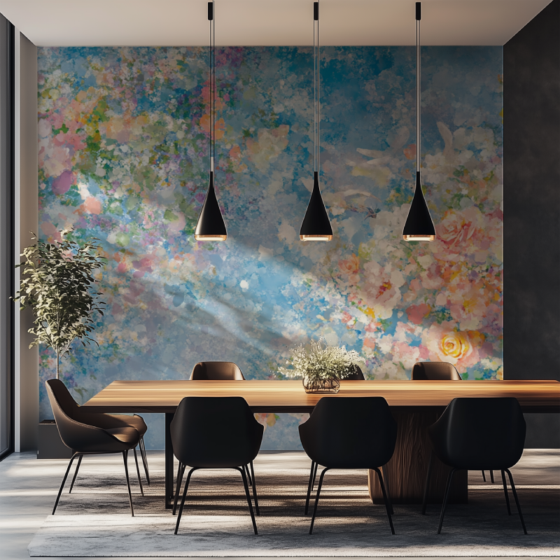 Papier peint fleur et oiseua salle manger tapisserie