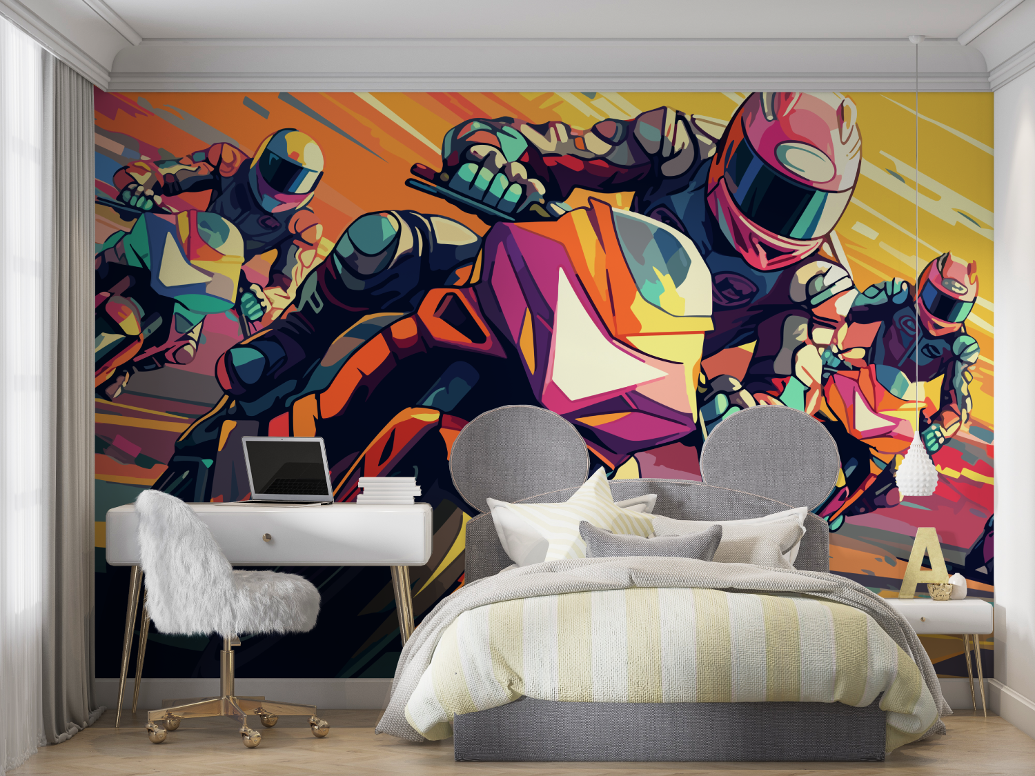 Papier peint moto gp grafiti mur chambre panoramique