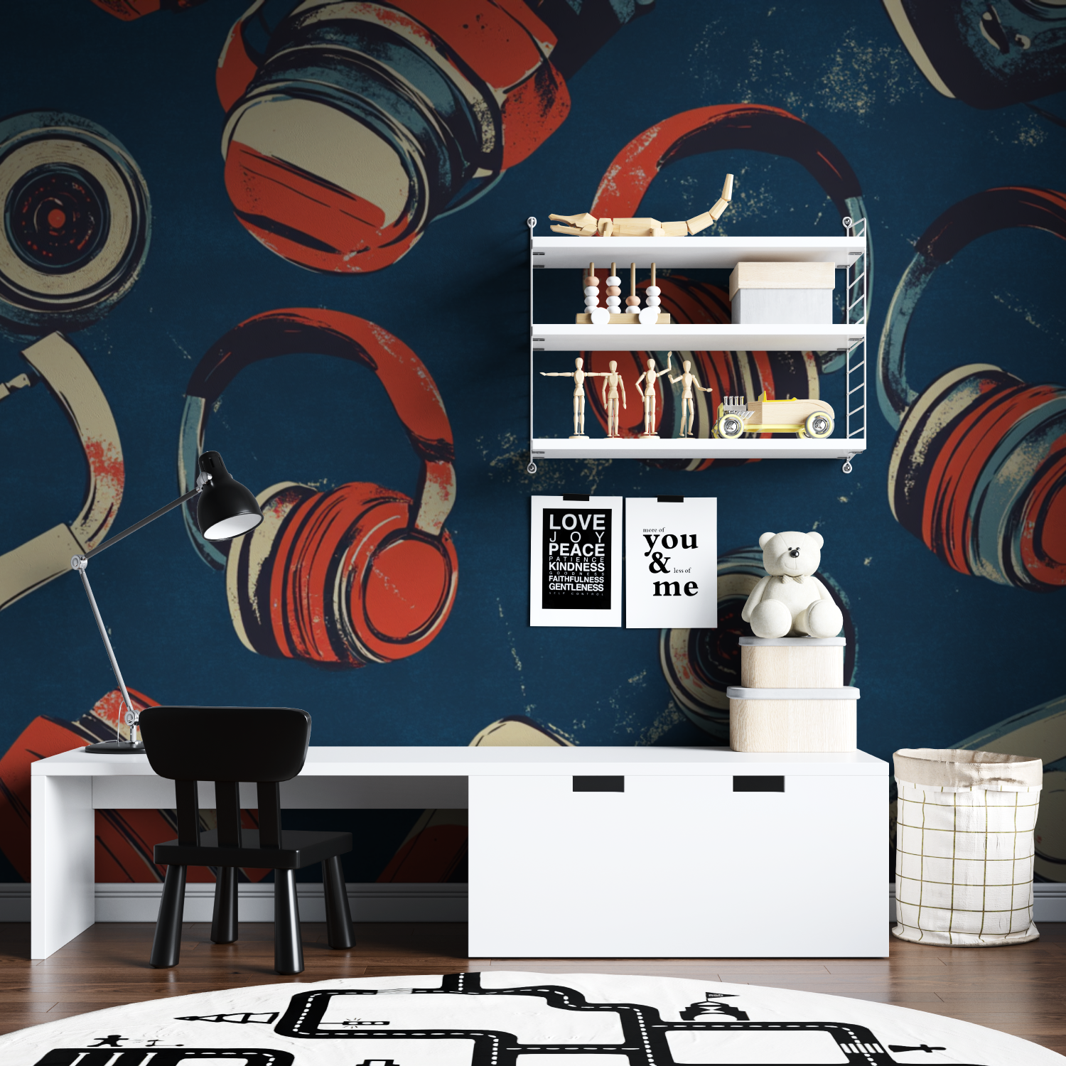 Papier peint casque de jeu retro tapisserie garcon