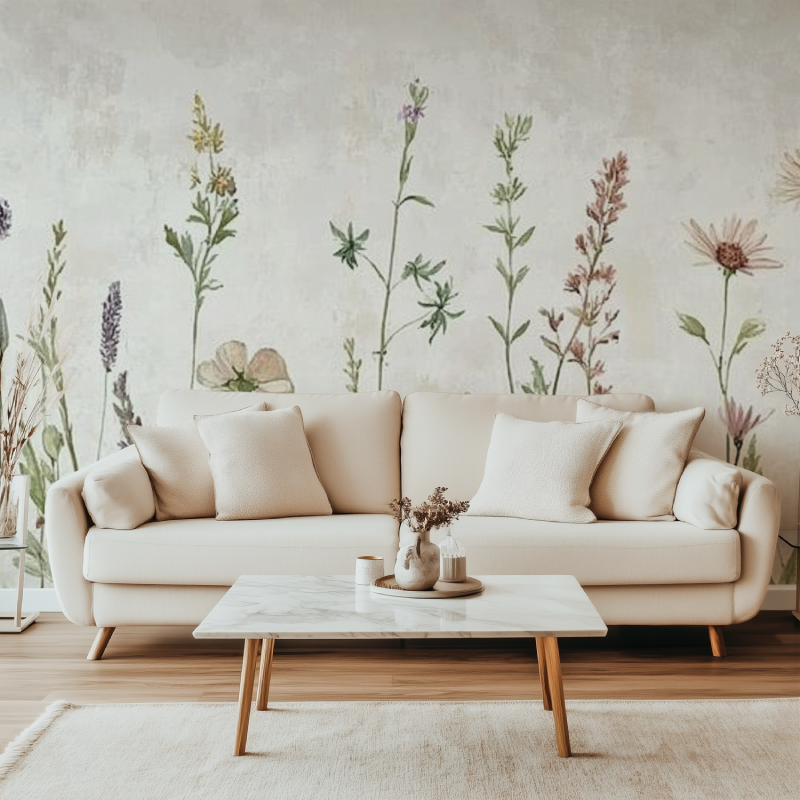 Papier peint vintage fleurs canape simple