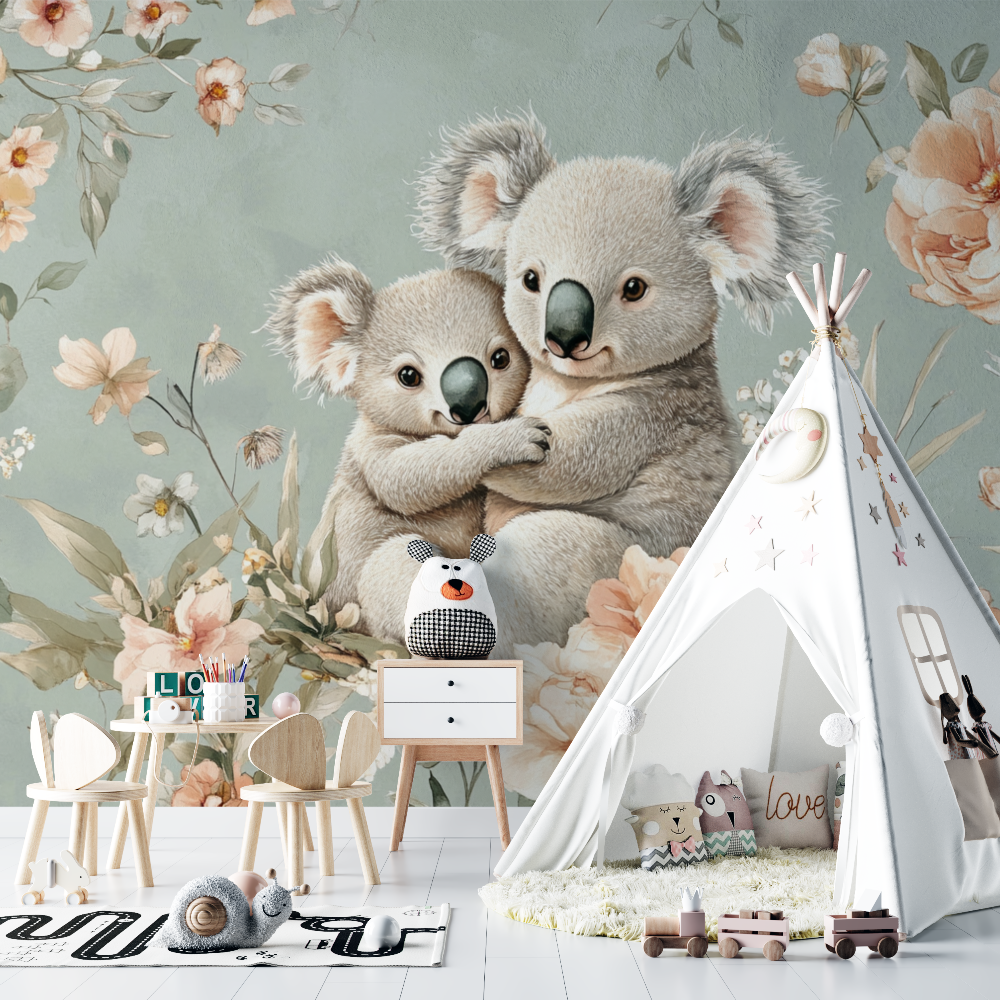 Papier peint koala en velours pastel chambre bebe