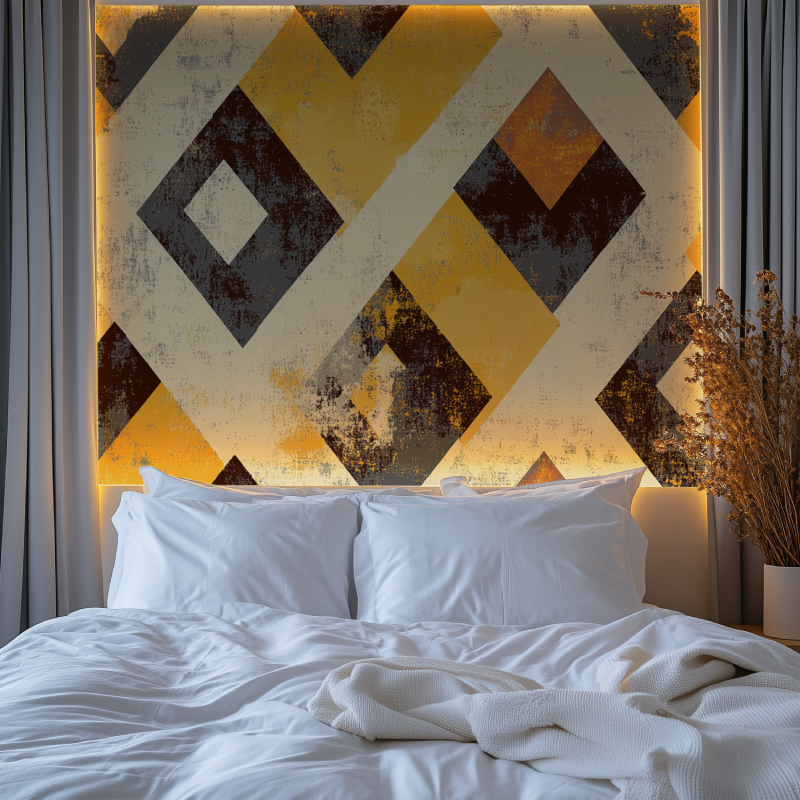 Papier peint vintage jaune geometrie chambre premium