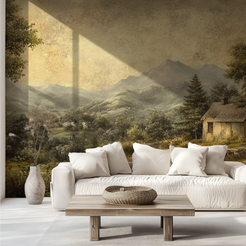 Papier peint vintage panoramique canape tendance