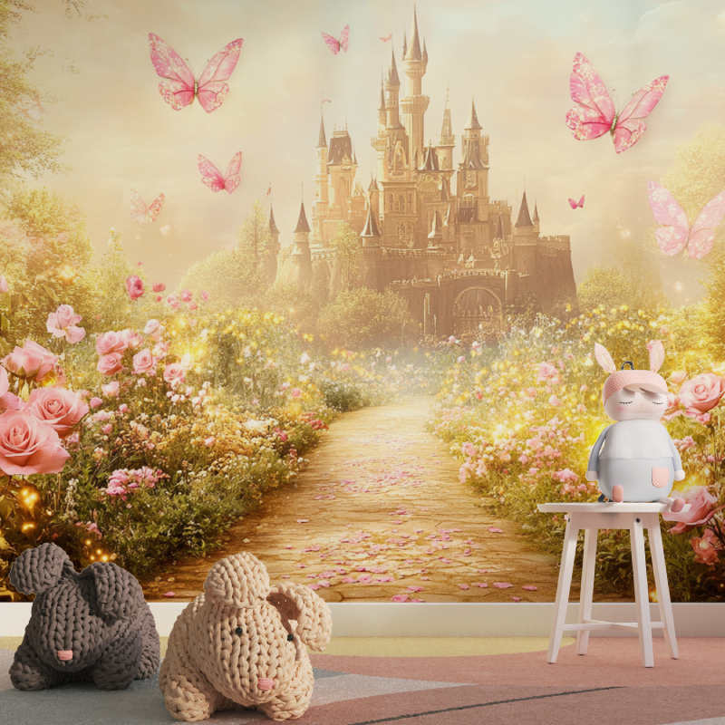 Papier peint princesse chateau ...rdin tapisserie pour fille