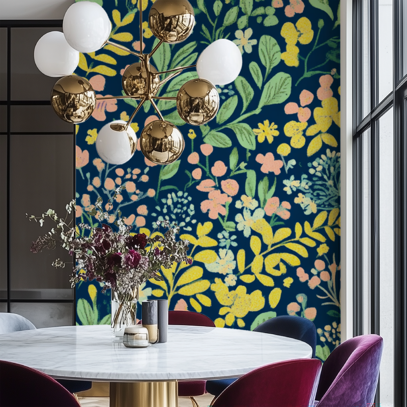 Papier peint vintage style anglais salon chaise