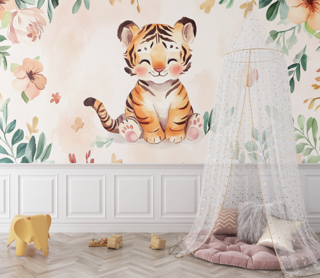 Papier peint tigre bebe aquarelle bebe