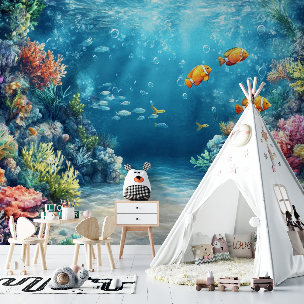 Papier peint marin tapisserie aquarelle baleine chambre bebe