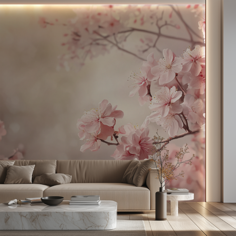 Papier peint arbre fleuri canape neon