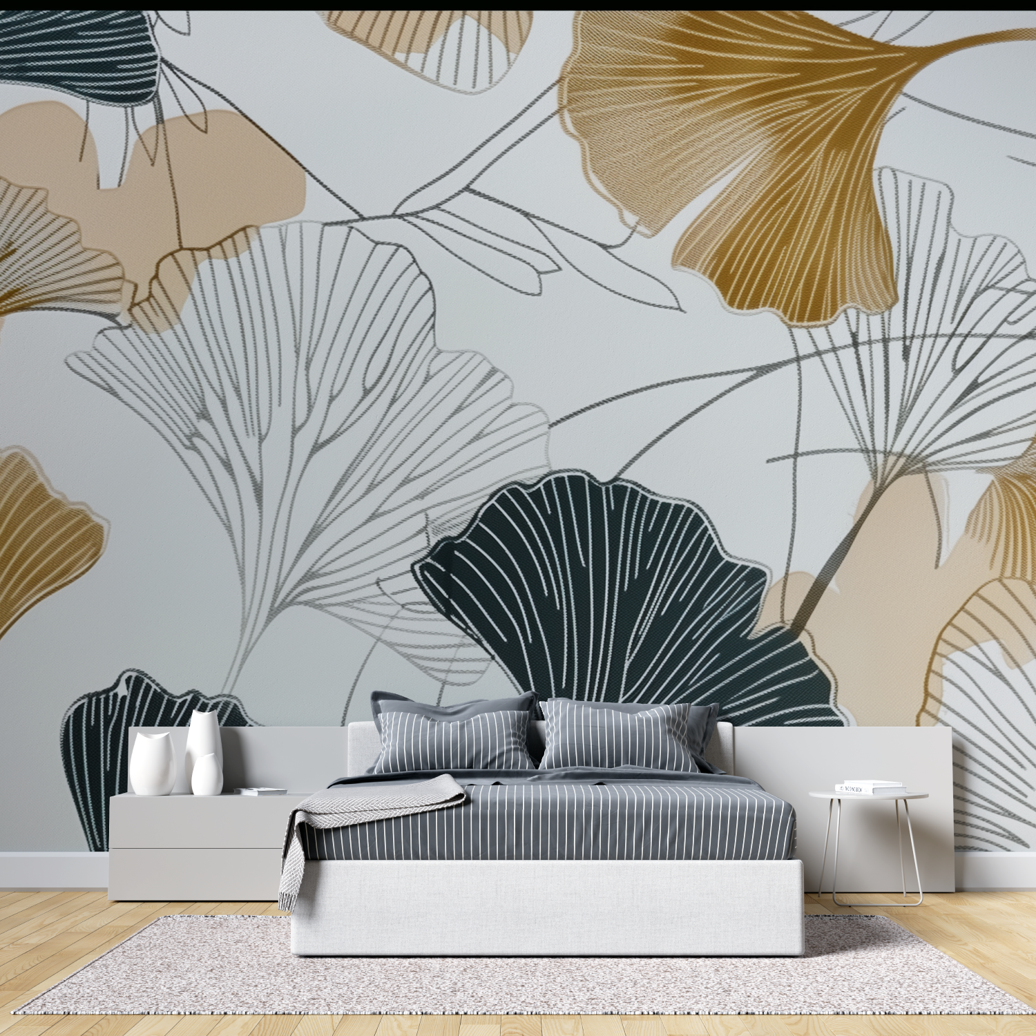 Papier peint panoramique gingko de luxe tete de lit